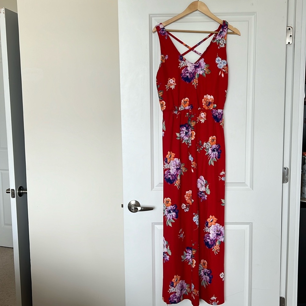 Red Floral Pattern Maxi Dress